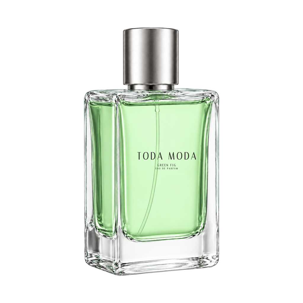 Green Fig eau de parfum bottle, three-quarter side view