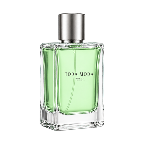 Green Fig eau de parfum bottle, three-quarter side view