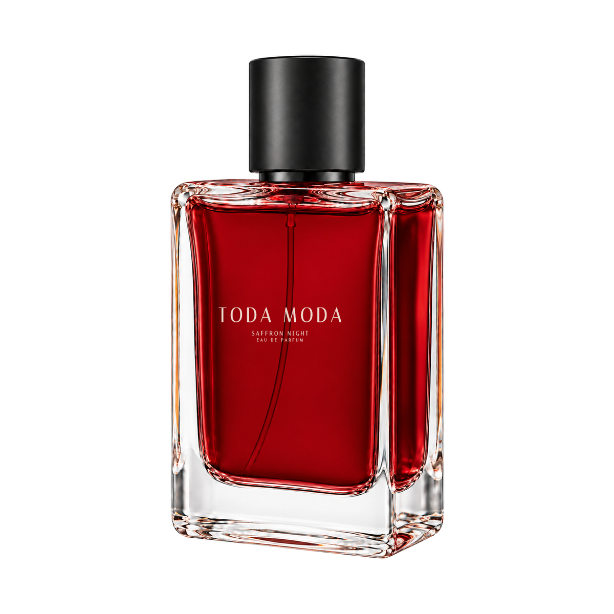 Saffron Night eau de parfum bottle, three-quarter side view