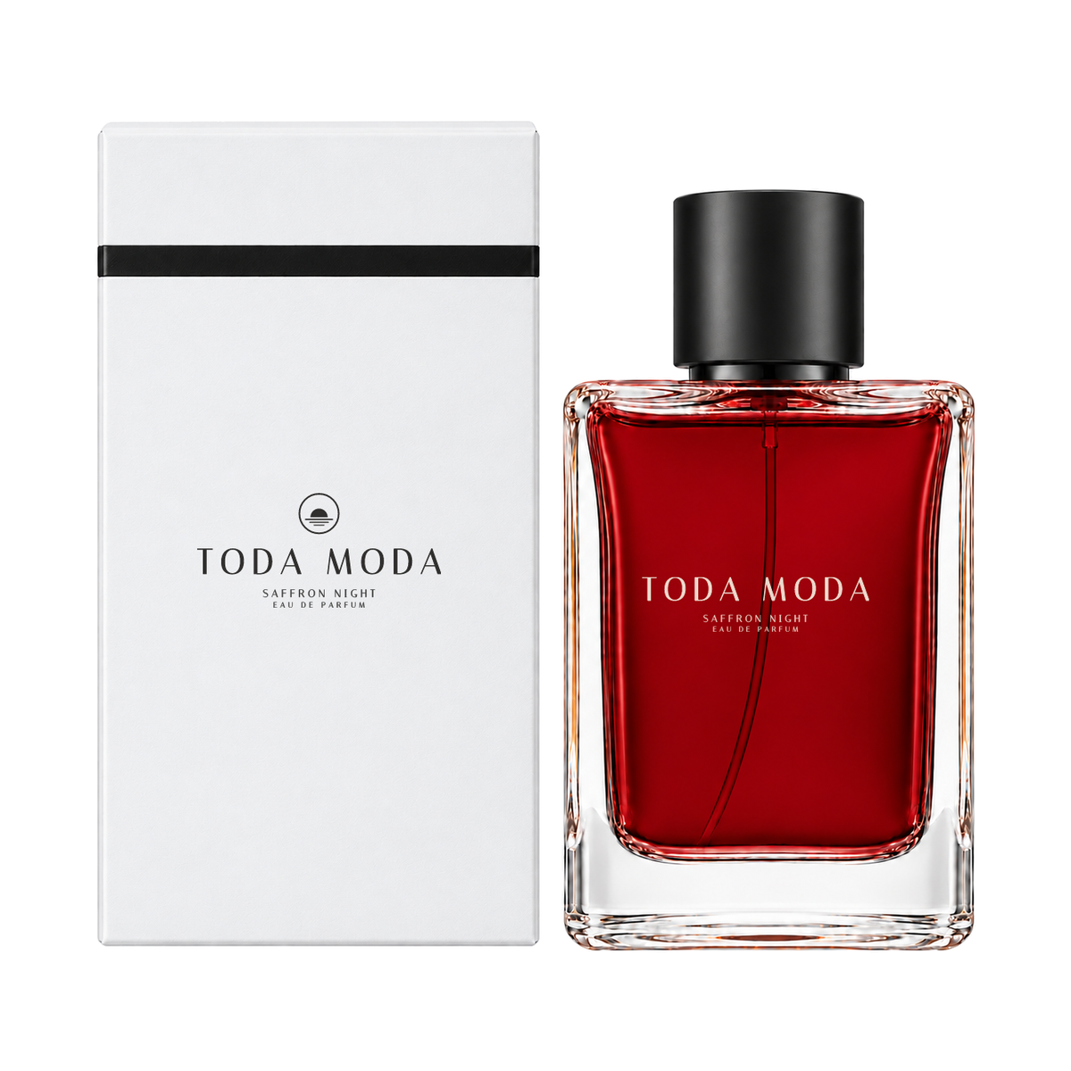 Saffron Night eau de parfum bottle, with its gift box