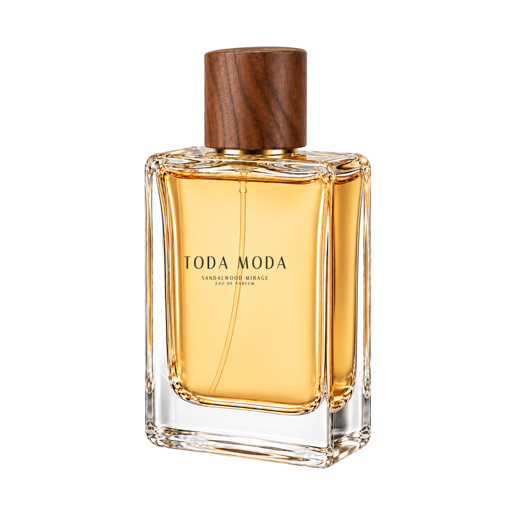 Sandalwood Mirage eau de parfum bottle, three-quarter side view