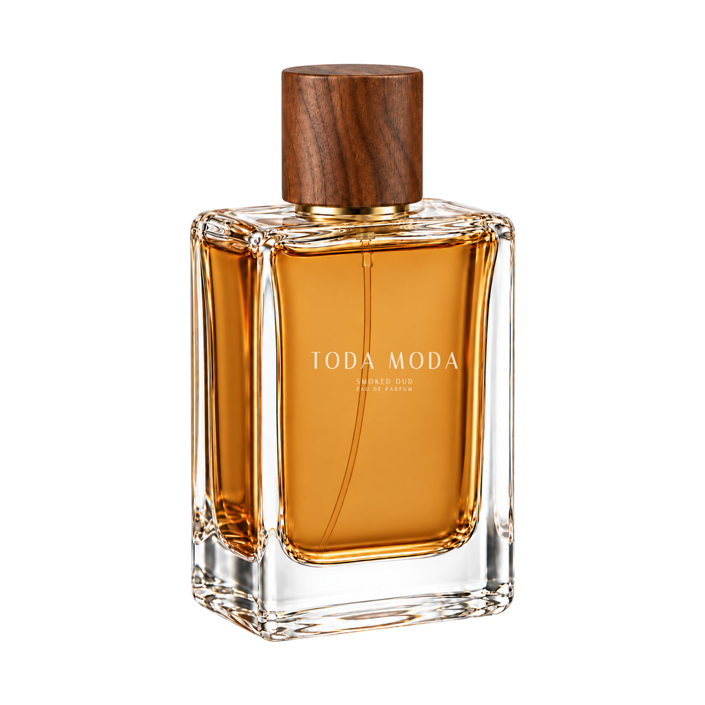 Smoked Oud eau de parfum bottle, three-quarter side view